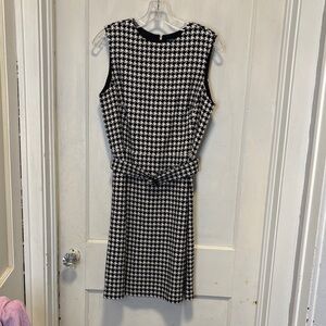 Lauren Ralph Lauren Elegant Houndstooth Wool Blend Belted Dress 8